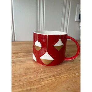 Starbucks 2012 Christmas Coffee Mug 14 Oz Red & Gold Festive Ornaments Design